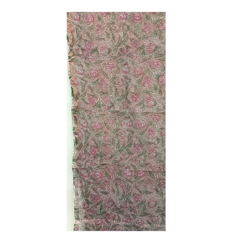 India Scarves Bagru Hand Block Floral Kota Doria Cotton Silk Peach and Pink Dupatta