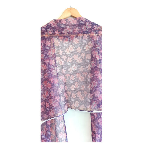Kota Doria Cotton Silk White Base and Purple Floral Hand Block Printed Duptta