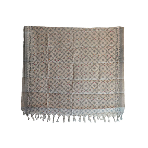Khadi Cotton Floral Printed Design Dupatta( Grey )