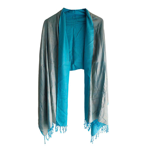 Women's Reversible Silk Viscose Summer Stole, with Fringe Tassels, 185 x 75 cm