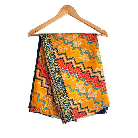 India Scarves Semi Gaji Silk Bandhani Dupatta(Yellow And Blue)