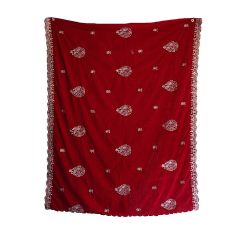 India Scarves Designer Velvet Dupatta,Embroidery, Traditional Wedding Floral Pattern, 240 x 110 cm