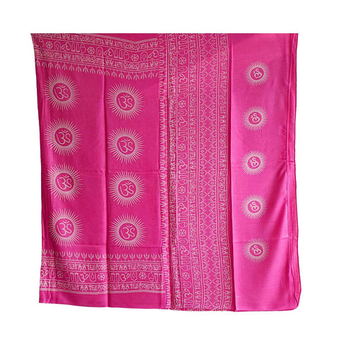 India Scarf Rayon Sarong with Hand-Printed om Motifs( Pink )