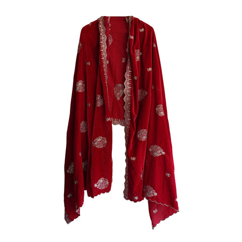 India Scarves Designer Velvet Dupatta,Embroidery, Traditional Wedding Floral Pattern, 240 x 110 cm