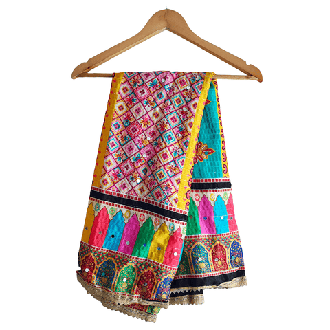 Pakistani Digital Printed Chinnon Multicoloured Dupatta With Heavy Mirror Work
