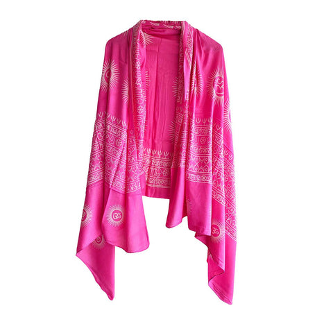 India Scarf Rayon Sarong with Hand-Printed om Motifs( Pink )