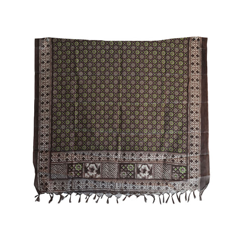 Khadi Cotton Floral Printed Design Dupatta(Brown)