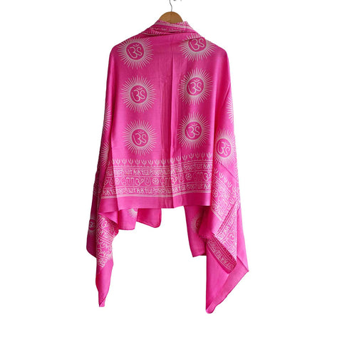 India Scarf Rayon Sarong with Hand-Printed om Motifs( Pink )