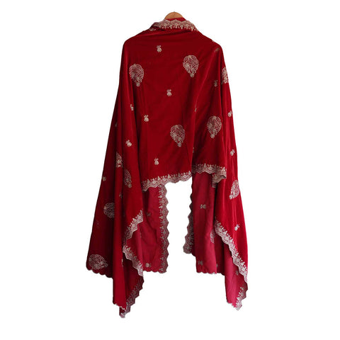 India Scarves Designer Velvet Dupatta,Embroidery, Traditional Wedding Floral Pattern, 240 x 110 cm