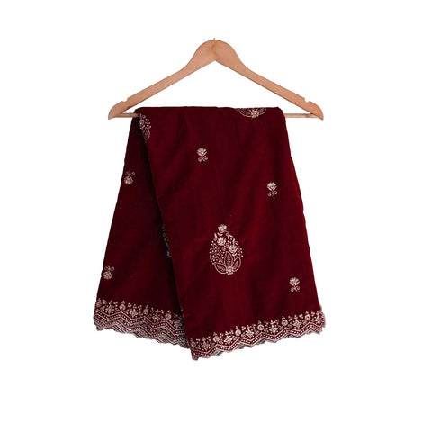 India Scarves Designer Velvet Dupatta,Embroidery, Traditional Wedding Floral Pattern, 240 x 110 cm