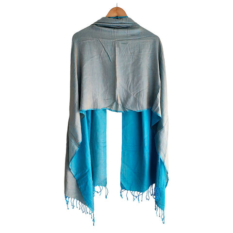 Women's Reversible Silk Viscose Summer Stole, with Fringe Tassels, 185 x 75 cm
