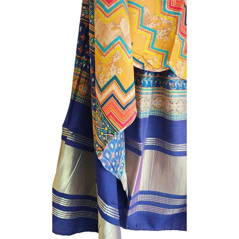 India Scarves Semi Gaji Silk Bandhani Dupatta(Yellow And Blue)