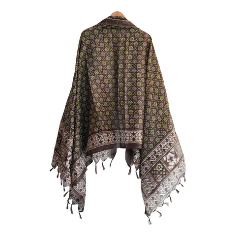 Khadi Cotton Floral Printed Design Dupatta(Brown)