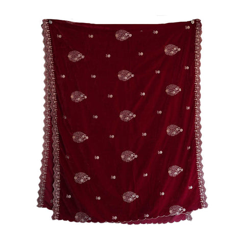 India Scarves Designer Velvet Dupatta,Embroidery, Traditional Wedding Floral Pattern, 240 x 110 cm