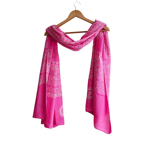 India Scarf Rayon Sarong with Hand-Printed om Motifs( Pink )