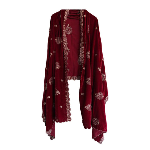 India Scarves Designer Velvet Dupatta,Embroidery, Traditional Wedding Floral Pattern, 240 x 110 cm