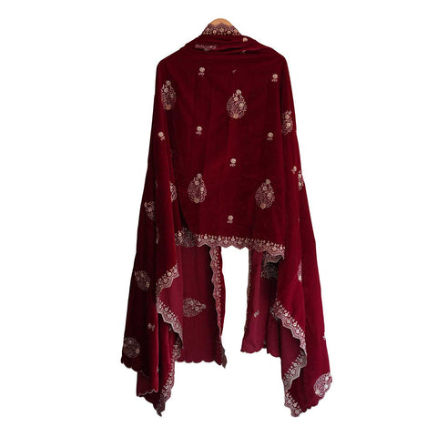 India Scarves Designer Velvet Dupatta,Embroidery, Traditional Wedding Floral Pattern, 240 x 110 cm