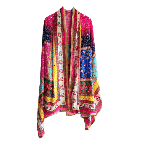 Pakistani Digital Printed Chinnon Multicoloured Dupatta With Heavy Mirror Work