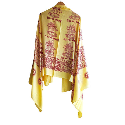 India Scarf Rayon Sarong with Hand-Printed om Motifs( Yellow )