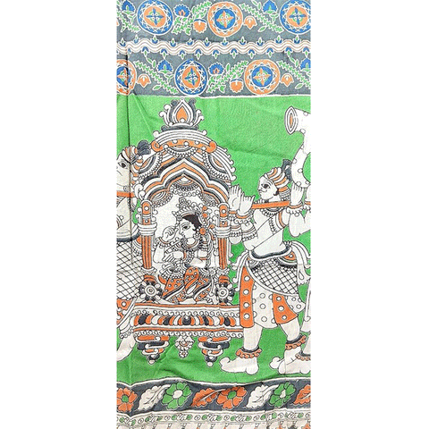 India Scarves Women Kalamkari Pure Silk Diyya Design Natural Hand Block printed Atomic Tangerine Colour Dupatta