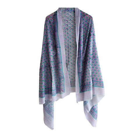 Bagru Block Print Pure Cotton Sarong, Sarong Beach Wrap, Cotton Sarong, Pareo, Summer Beach Pareo,Size 45X80 Inc (Purple And Blue)