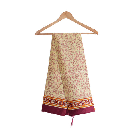 Khadi Cotton Floral Print Design Dupatta(Beige)