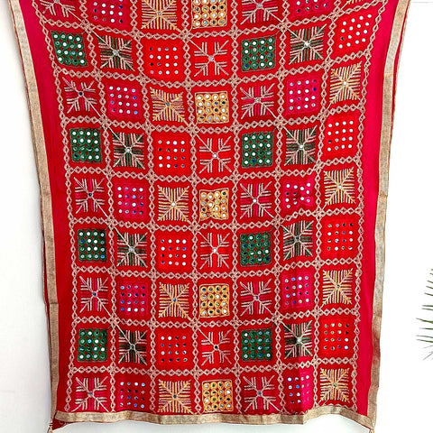 Kutch Embroidery Desigen Ludo Style Function Dupatta Size W 110 Cm X L 220 Cm.