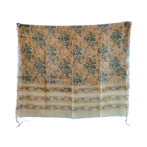 Kota Doria Cotton SIlk Hand Block Printed Duptta with Yellow Base