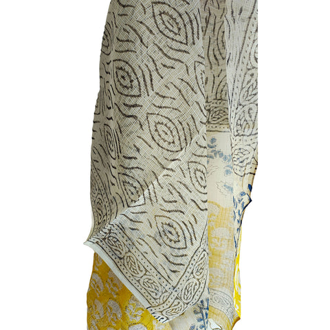 India Scarves Bagru Hand Block Floral kota Doriya silk cotton Dupatta(White Color)