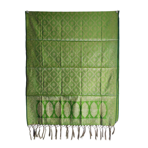 India scarves Banarasi Brocade with Floral Grid, Ornamental Border, and Tassel Finish