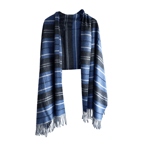 Earthy Elegance Embroidered Wool Stole | Blue | Warm Winter Wrap for Women