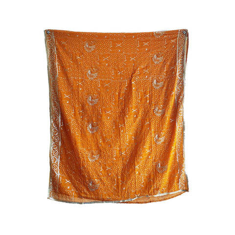 India Scarves Handcrafted Paisley Grid Dupatta in Georgette with Ornate Border Detailing(Mustard Color)