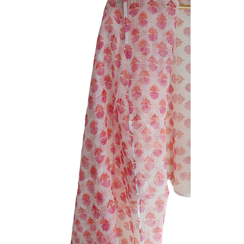 India Scarves Bagru Hand Block Floral kota Doriya silk cotton Dupatta(Pink And Yellow)