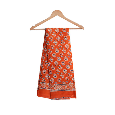 Khadi Cotton Floral Printed Design Dupatta(Orange Coolor)