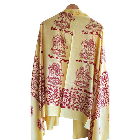 India Scarf Rayon Sarong with Hand-Printed om Motifs( Yellow )