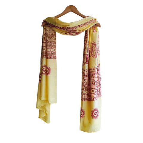 India Scarf Rayon Sarong with Hand-Printed om Motifs( Yellow )