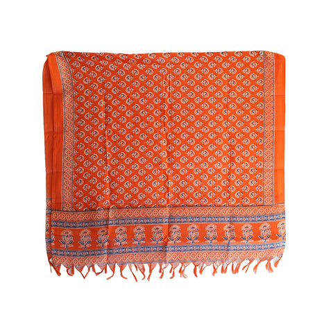 Khadi Cotton Floral Printed Design Dupatta(Orange Coolor)