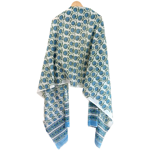 Baagru Hand Block Printed Blue Color Cotton Dupatta 115X225 Cm