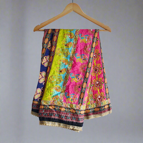Pakistani Digital Printed Chinnon Multicoloured Dupatta With Heavy Mirror Work