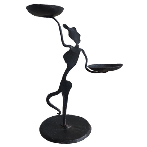 GOND ART WROUGHT IRON DANCING LADY CANDLE STAND