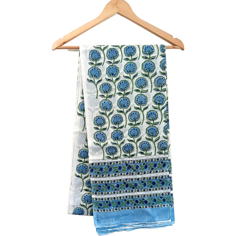 Baagru Hand Block Printed Blue Color Cotton Dupatta 115X225 Cm