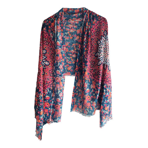 Women's Reversible Silk Viscose Summer Stole, with Fringe Tassels, 185 x 75 cm
