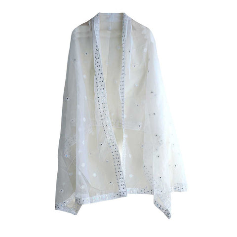 India Scarve's Net Cut Goldan Embroidered Floral Design  Dupatta