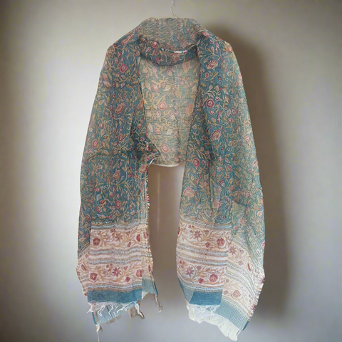 India Scarves Bagru Hand Block Floral kota doria silk cotton Dupatta(flower design)