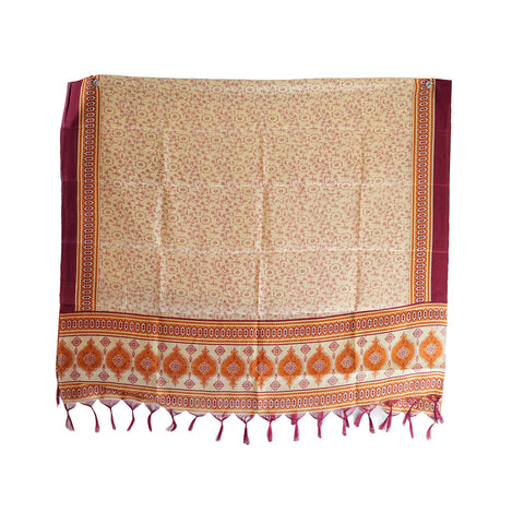 Khadi Cotton Floral Print Design Dupatta(Beige)