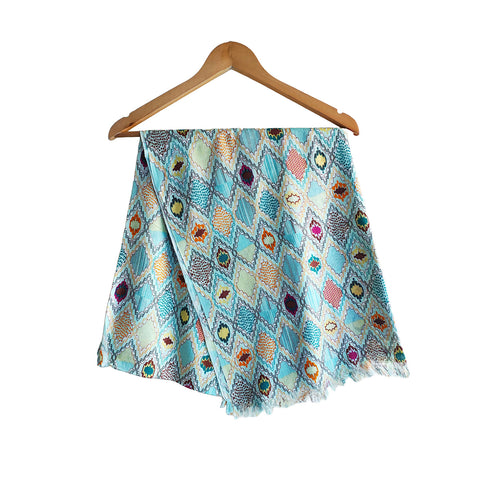 India Scarves Women's Viscose Geoi Design Blue,Purple,yellow and green colour Fragrance Stole, 75 Cm x 185 Cm