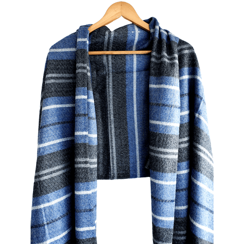 Earthy Elegance Embroidered Wool Stole | Blue | Warm Winter Wrap for Women