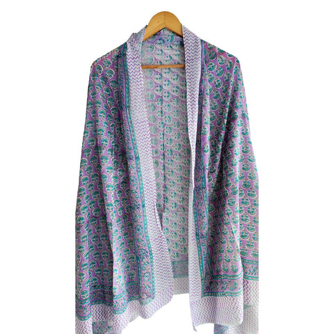 Bagru Block Print Pure Cotton Sarong, Sarong Beach Wrap, Cotton Sarong, Pareo, Summer Beach Pareo,Size 45X80 Inc (Purple And Blue)