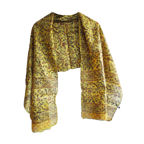 Mustard Yellow Silk Scarf with Traditional Design