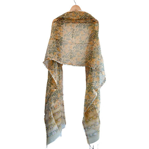 Kota Doria Cotton SIlk Hand Block Printed Duptta with Yellow Base